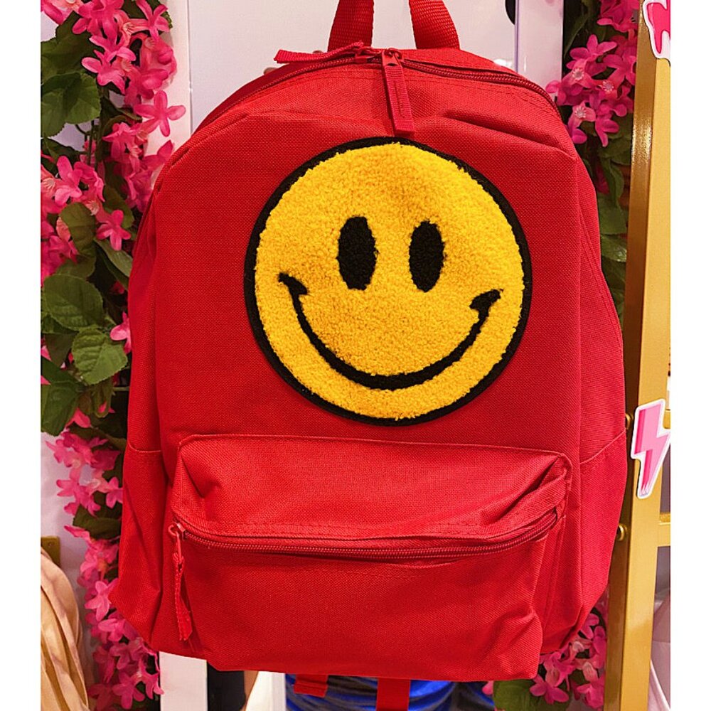 Happy Red Backpack - Fuzzy Face Patch - Picture 2 of 3
